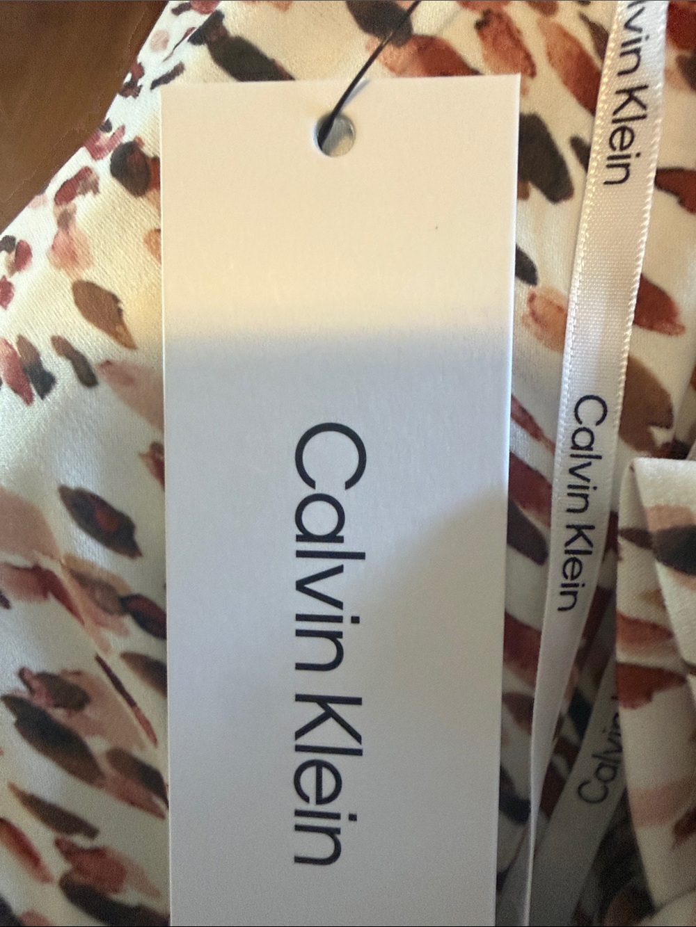 Calvin Klein Sleeveless Animal Print Top in Cream and Brown - Picture 3 of 3